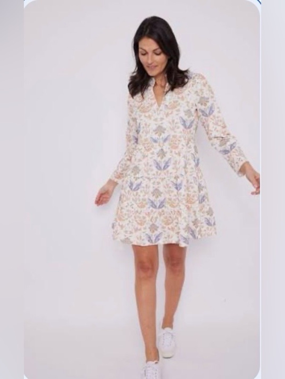 Sail to Sable Floral Print Long Sleeve Tunic Flare Dress Size Small NWOT